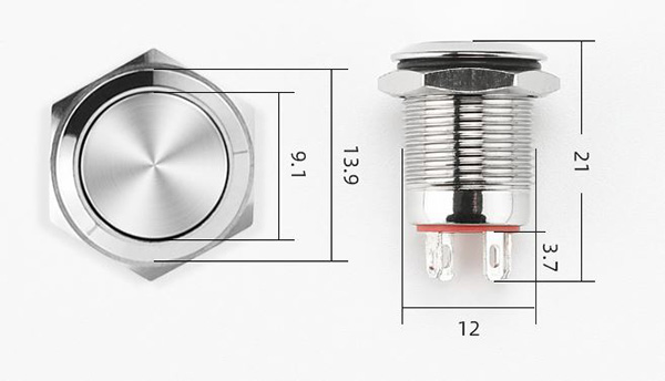 12mm金屬按鈕開關帶燈 自復式 黃色(3-6V) 規格