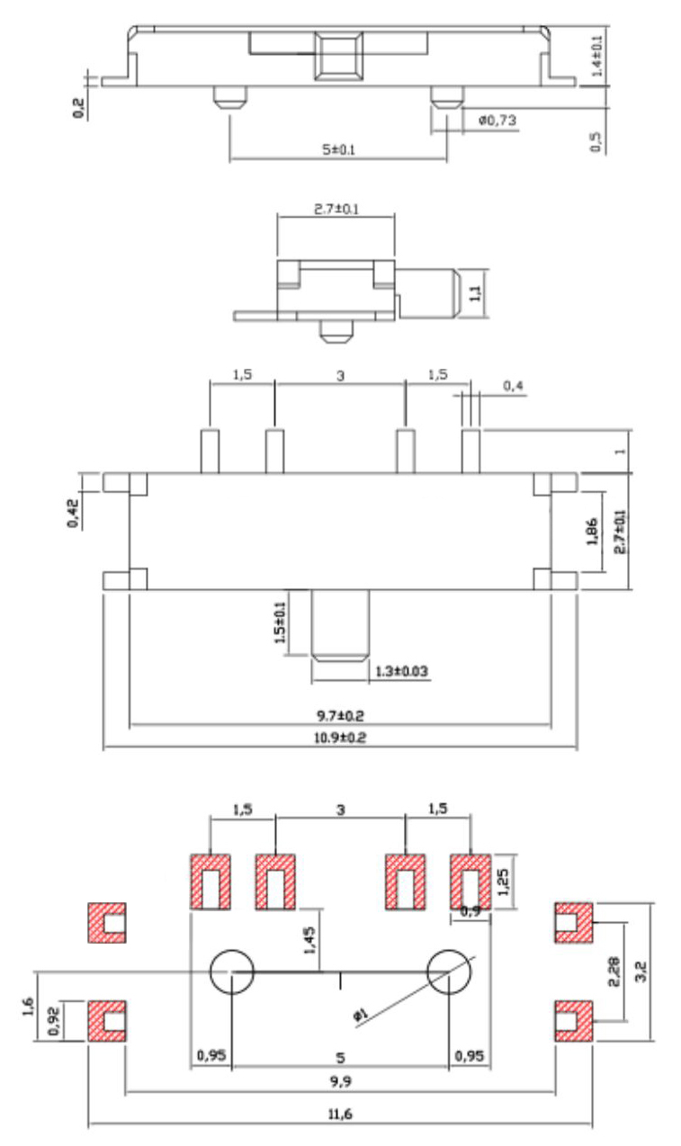 滑動開關 MSK-13C01_尺寸