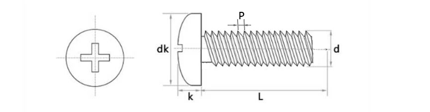 鍍鋅,十字圓頭螺絲,尺寸圖