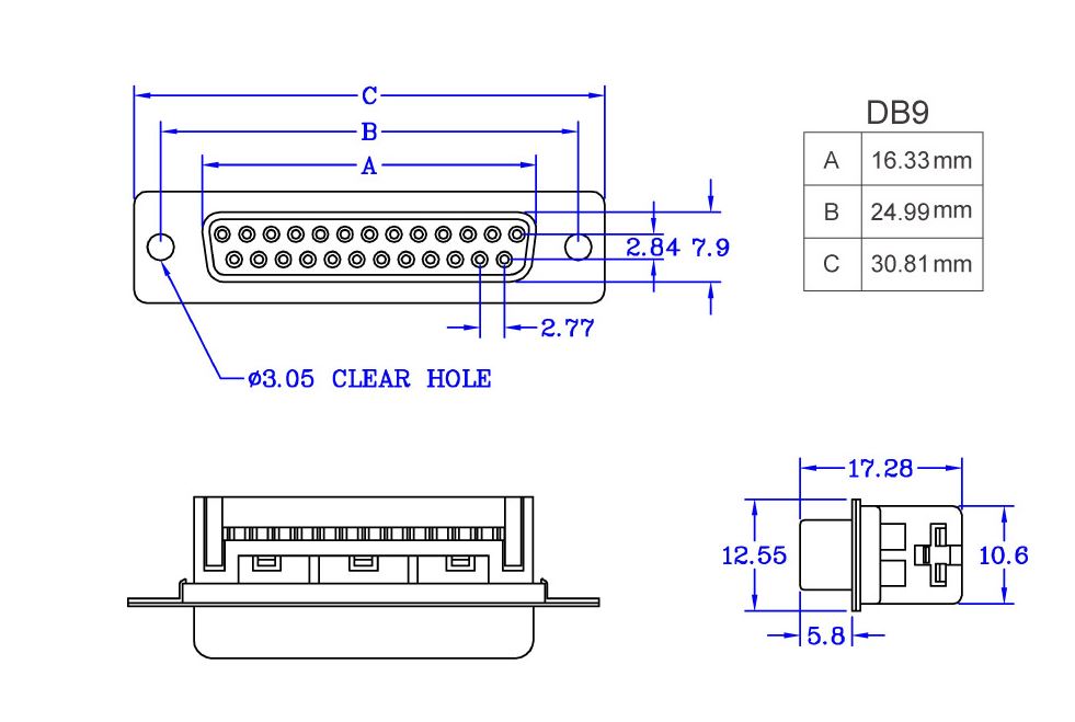 D型接頭,壓排式,9P,公頭,母座,尺寸規格