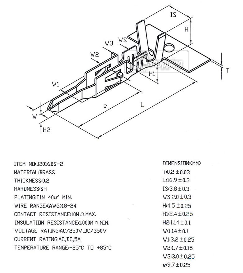 100個- J2016BS-2金屬端子_規格