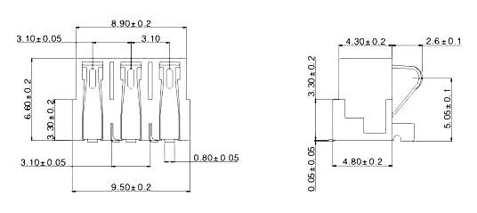 68電池座 3P 彈片式規格圖