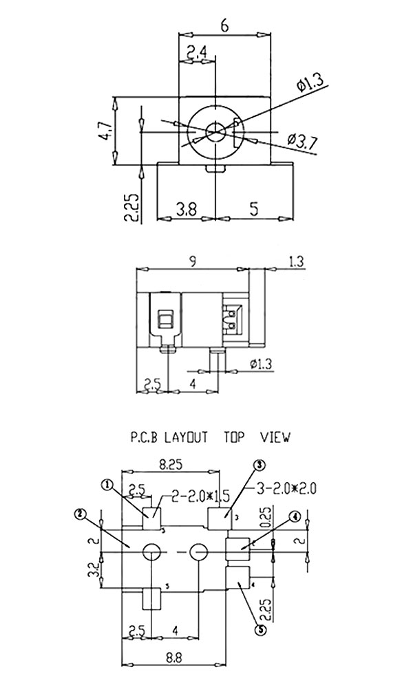 DC-045B DC電源插座 3.5x1.3mm尺寸