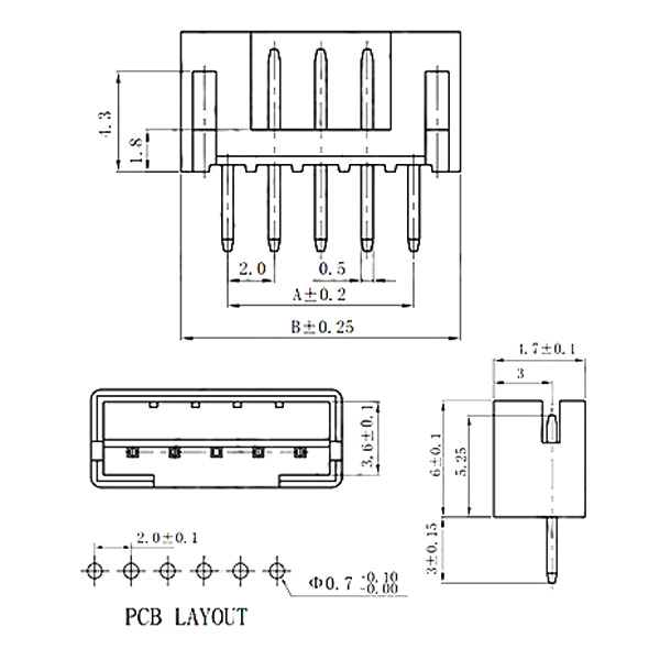 JST2.0mm連接器4P 180度公座(米色)