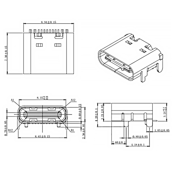 USB Type-C SMD 母座 16P 尺寸