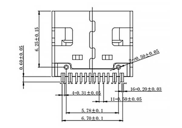USB Type-C SMD 母座 16P 尺寸