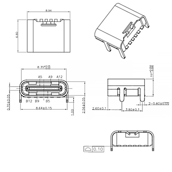 USB Type-C SMD 母座 6P 尺寸
