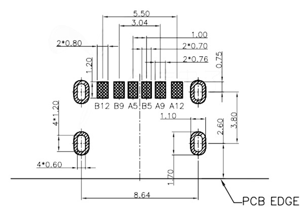 USB Type-C SMD 母座 6P 尺寸