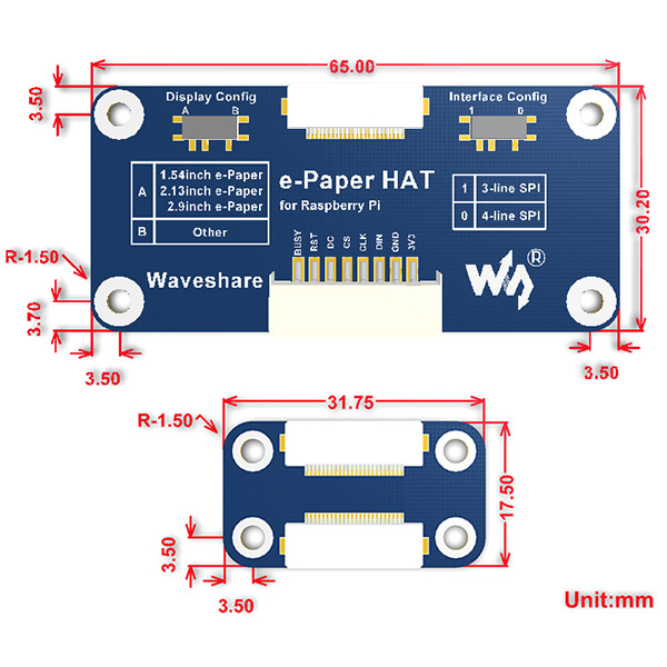 5.83吋電子墨水螢幕 600x448 紅黑白(帶板) 尺寸圖