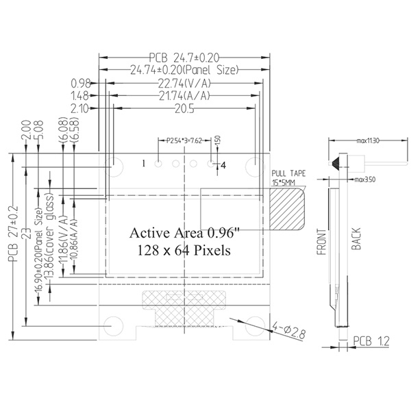 0.96吋 OLED 顯示螢幕128x64 黃藍雙色 I2C