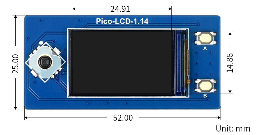 1.14吋 Raspberry Pi Pico LCD 彩色螢幕 240x135 尺寸圖