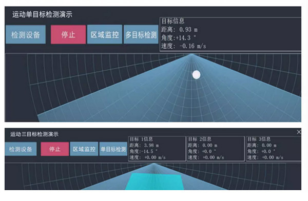 HLK-LD2450 配置工具單目標與多目標檢測畫面