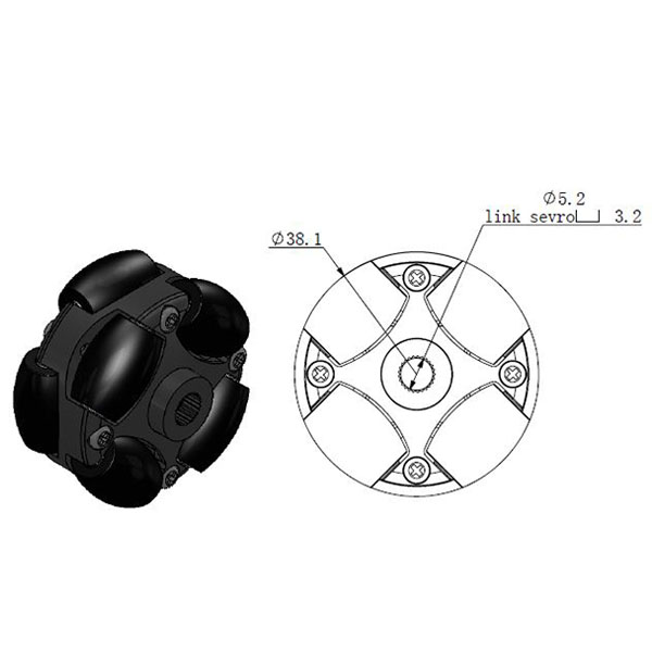 38mm 全向輪,內孔尺寸