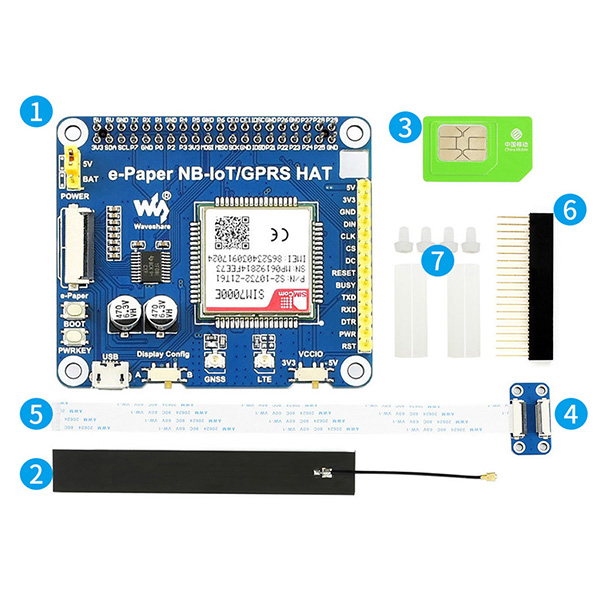 e-Paper NB-IoT/GPRS HAT 驅動板,配件清單