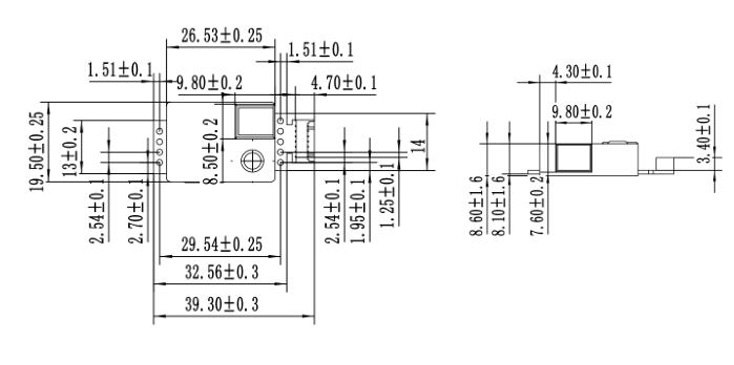 MH-Z19B CO2 二氧化碳濃度感測器 尺寸圖