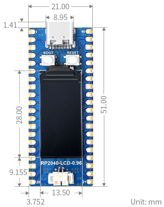 RP2040 微控制器開發板-LCD版尺寸