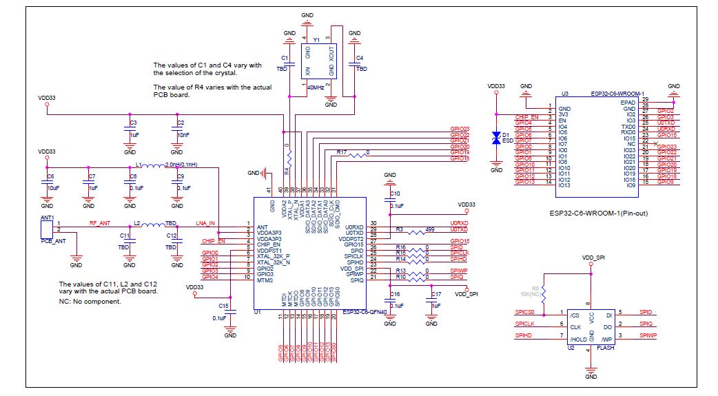 ESP32-C6-WROOM-1 (N4) 模组 原理圖