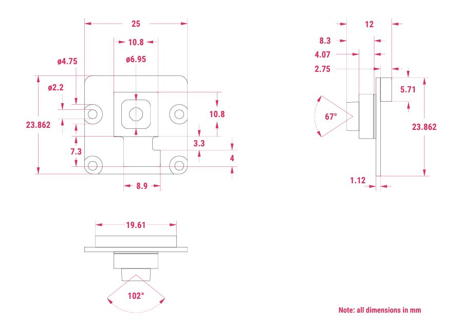 原廠 樹莓派相機模組 V3 NoIR 廣角夜視版 規格圖