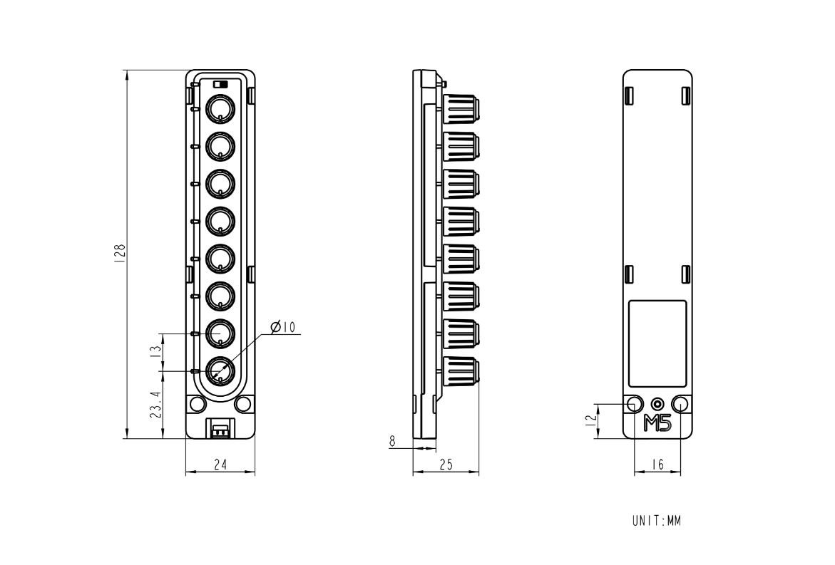 8個旋轉編碼器帶RGB燈號顯示模組(I2C介面) 尺寸圖