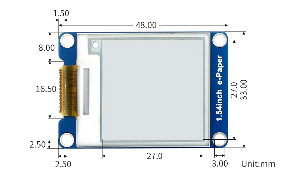 1.54吋 電子墨水螢幕 200×200 黑白(帶板) 尺寸圖