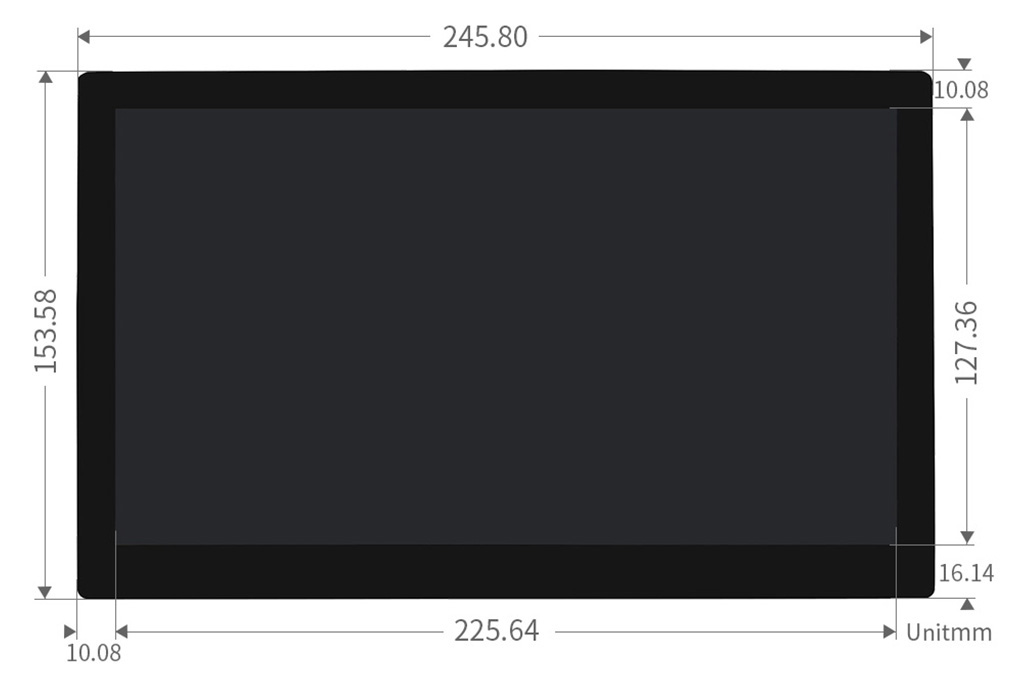 10.1吋 IPS電容式觸控LCD螢幕 QLED量子點 1280×720 尺寸圖