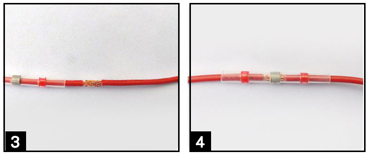 將岔開的導線互相插入，並扭好，將錫環移動至導線結合部位正中間