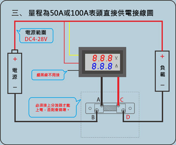 DC 0-100V/10A LED直流紅藍數字雙顯示電壓電流表