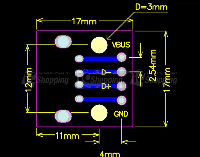 USB 2.0母座頭轉DIP 4p