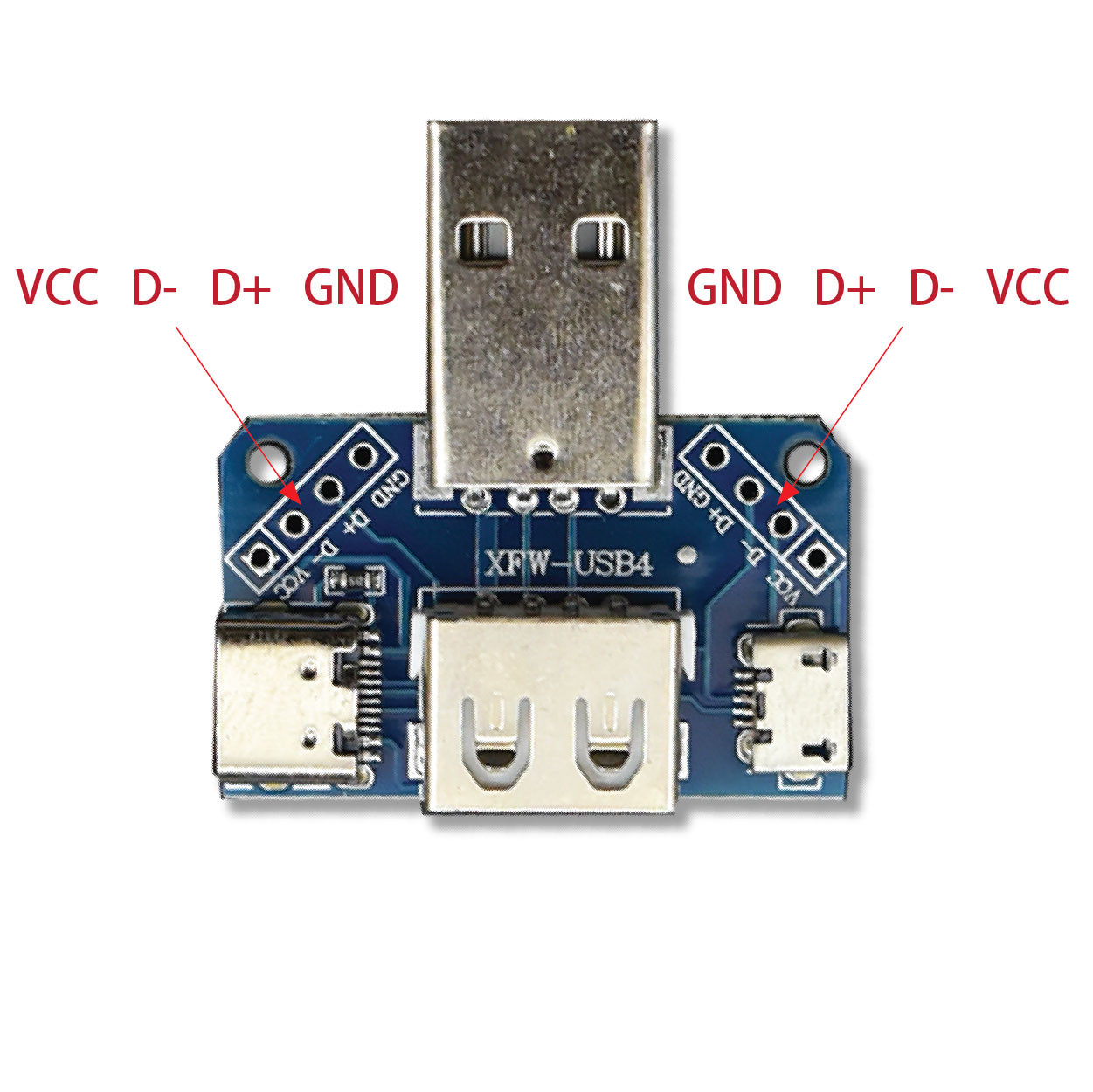 USB轉接板 公頭轉母頭轉 microUSB轉header/Type-C 4P 2.54mm直插